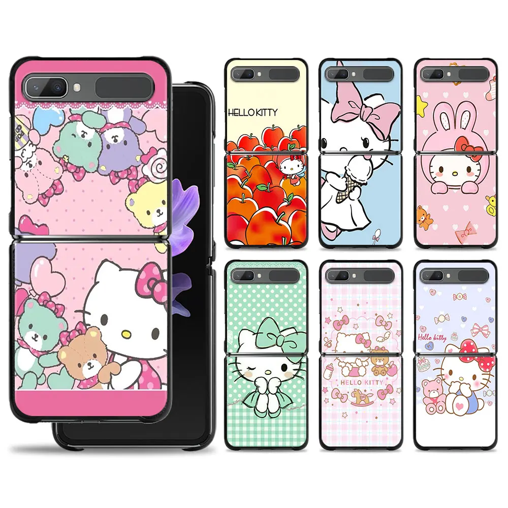 

Phone Shell For Samsung Galaxy Z Flip 4 Z Flip3 5G Cover for Galaxy Z Flip Hard PC Case Hello Kitty Cartoon Doll Flower
