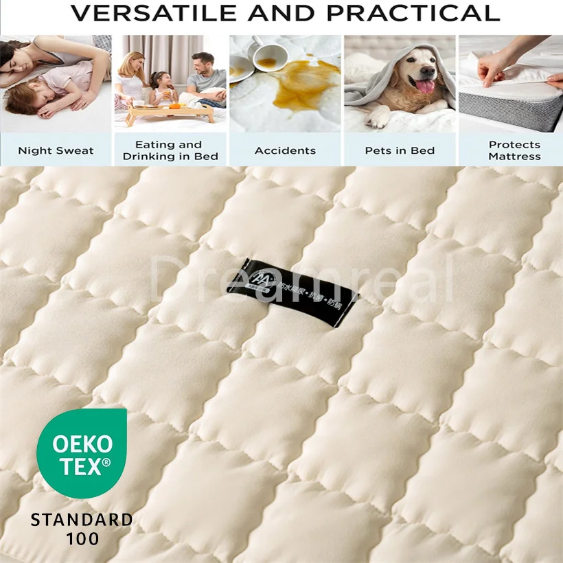 Waterproof Mattress Protector Soft Breathable 100% Pad Cover Soybean Bedspread Durable Non-Slip Bed