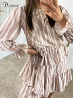 dicloud summer women dress 2022 long smocked sleeve round neck striped mini party dresses sexy elastic waist new female clothing
