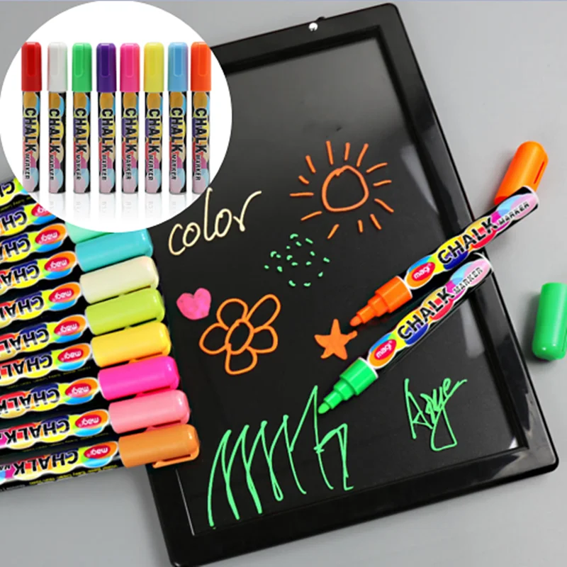 8 Colors Art Marker Washable Liquid Chalk Marker Neon Highlight Pen White Board Mirrors Glass Cars Art Drawing Paint Pens