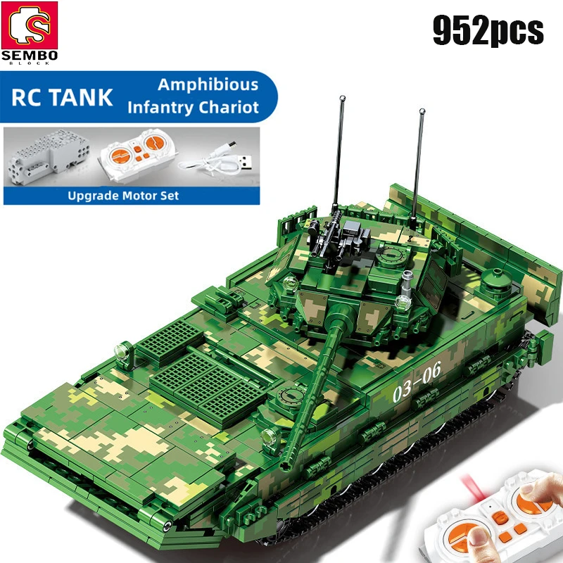 

SEMBO TECHNICAL 952pcs RC Tank Military Amphibious Infantry Fighting Vehicle Armed Weapon Building Blocks For Children Adults