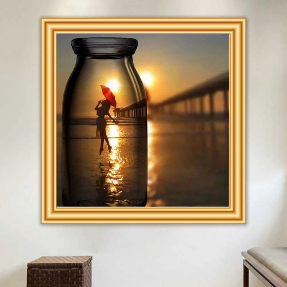 5D алмазная живопись закат винная бутылка Набор для вышивки крестиком полная