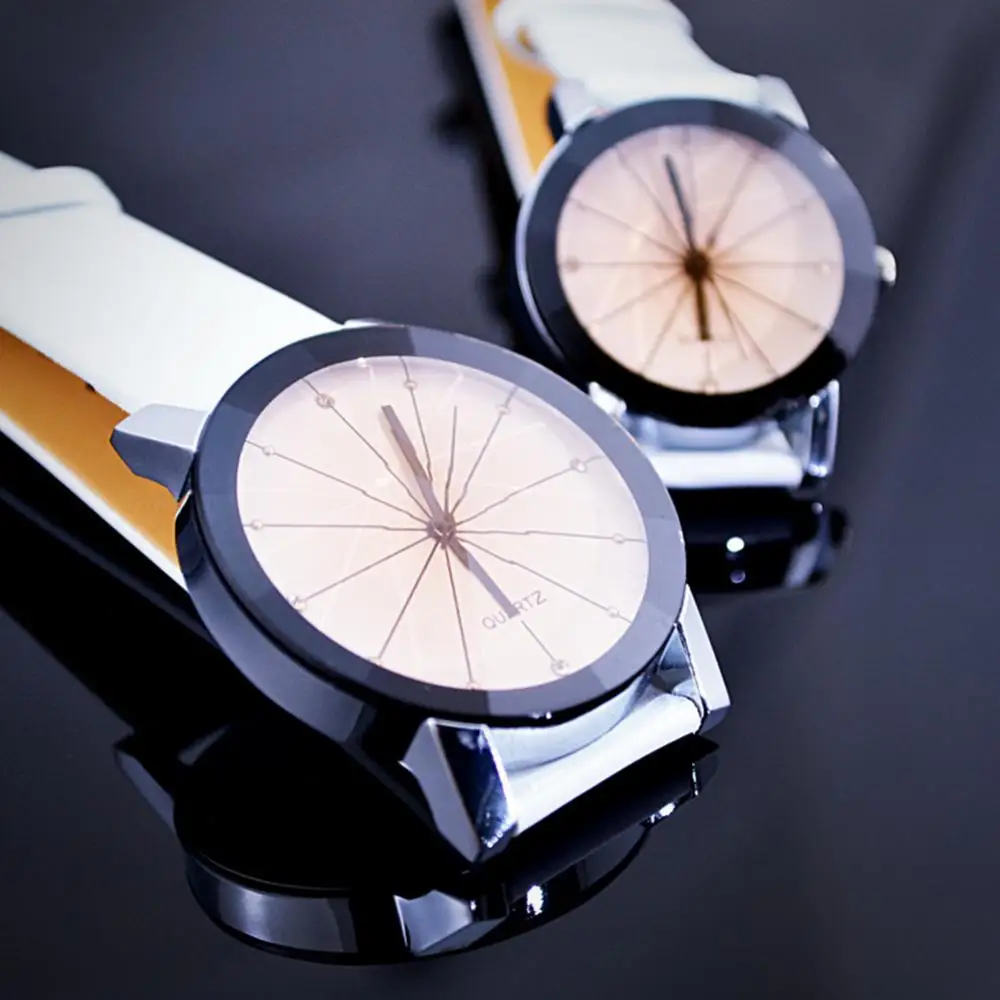 

Men Women Faux Leather Band Wristwatch Round Pointer Quartz Watch Lovers Clock
