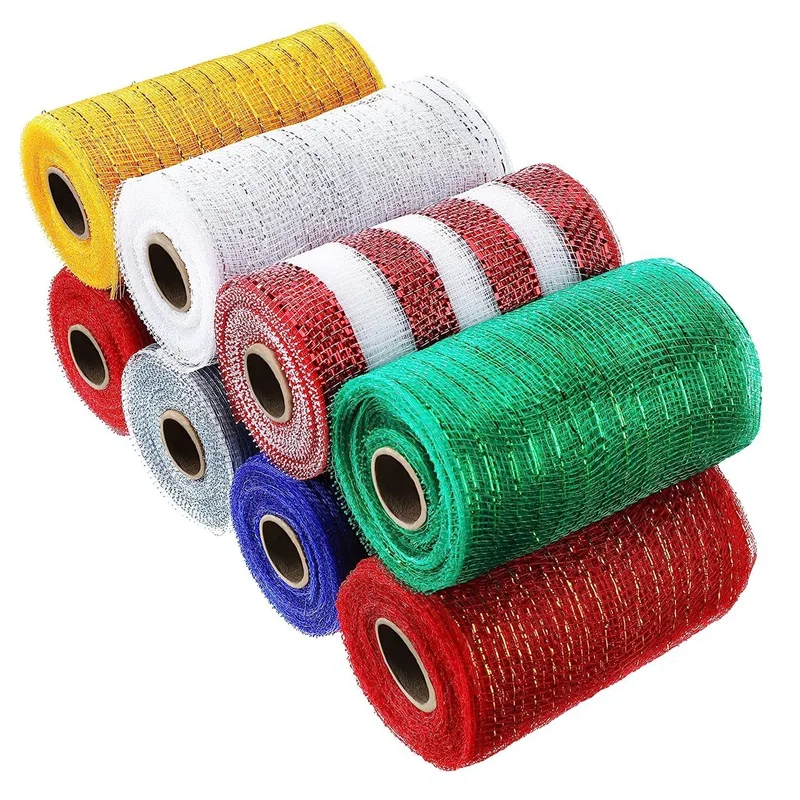 

4 Rolls Burlap Mesh 6 Inches 10 Yards Decorative Mesh Burlap Mesh Ribbon Wrapping Ribbon Rolls Wreath Decoration For DIY Craft