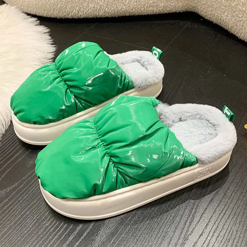 

Зимние домашние тапочки для женщин 2022 домашние теплые меховые тапочки женские домашние сланцы пушистая обувь зеленые розовые серые унисек...