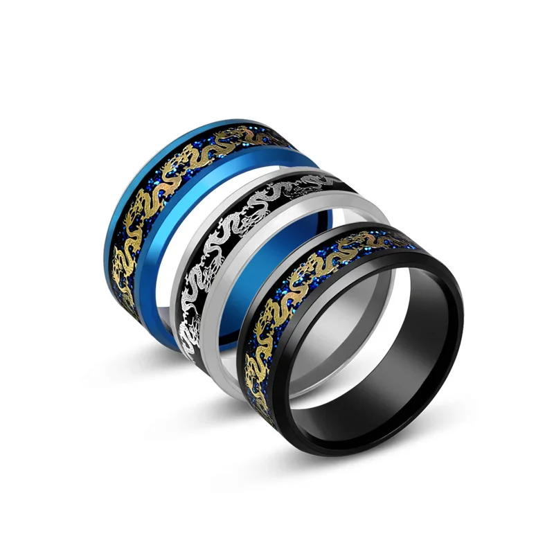 

Europe And The United States New Dragon Pattern Ring Chinese Double Dragon Stainless Steel Ring Men'S Dragon Pattern Insert Ring