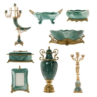 high end luxury european green ceramics with copper retro villa soft decoration ornaments and furnishings