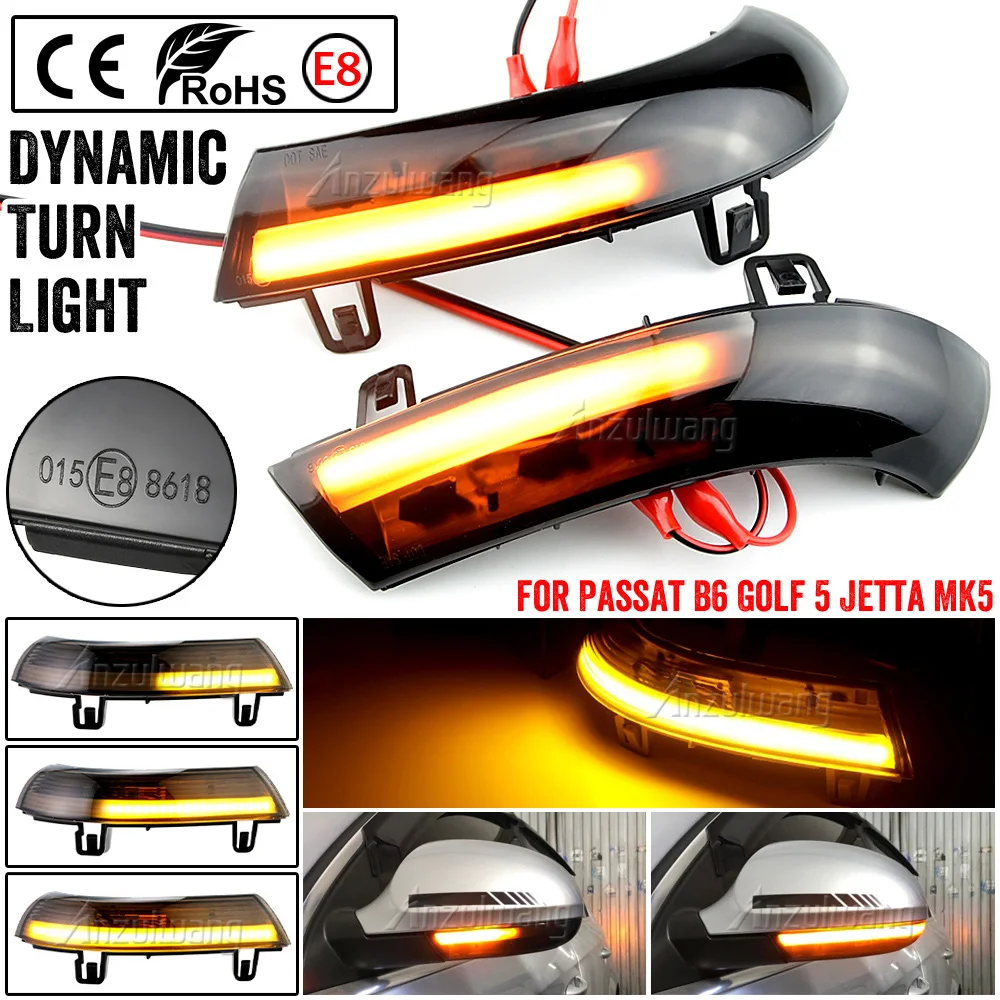 

Pair LED Side Wing Rearview Mirror Dynamic Indicator Blinker Flowing Turn Signal Light for VW GOLF 5 MK5 Jetta Passat B5.5 B6