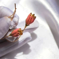 flower gold fashion enamel roses dropper long retro vintage earrings chic rose