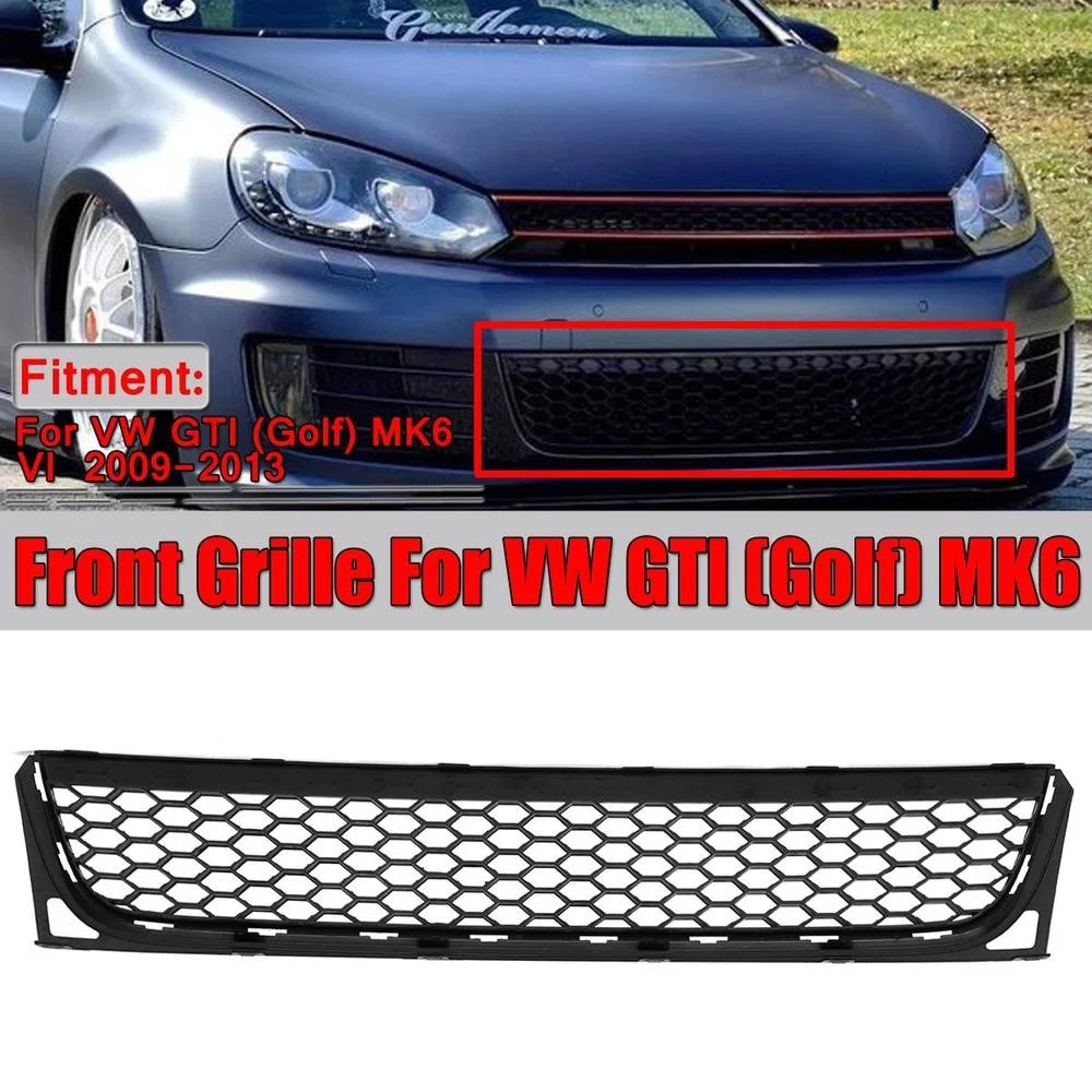 

RMAUTO Car Front Bumper Lower Grill Honeycomb Grille Matte Black Racing Grills Body Styling Kit For VW GTI Golf MK6 VI 2009-2013