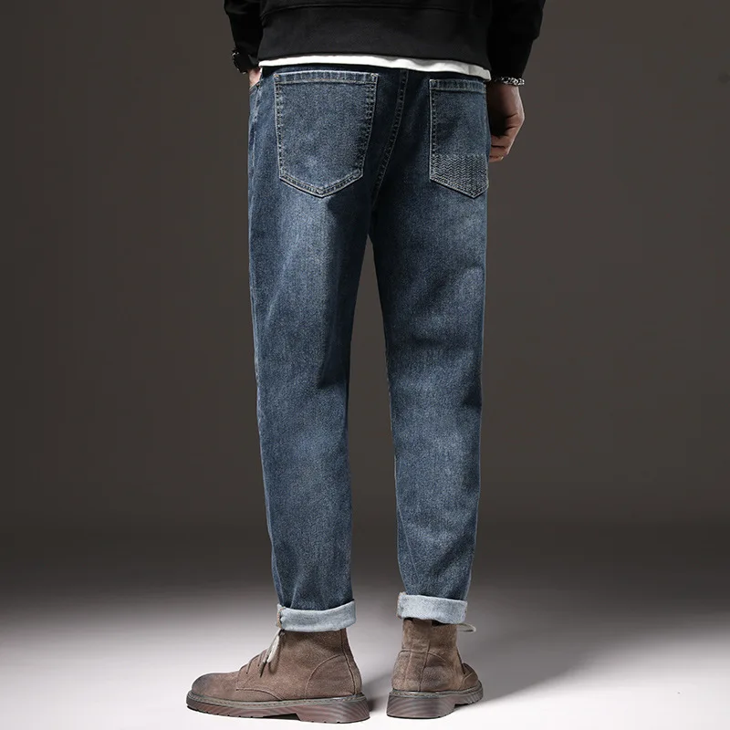 jeans men's cotton elastic comfortable small straight slim men's pants fashion trend youth casual versatile trousers