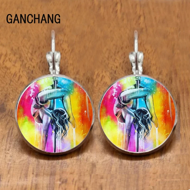 Модные выпуклые стеклянные серьги для танца шеста фитнеса девушки