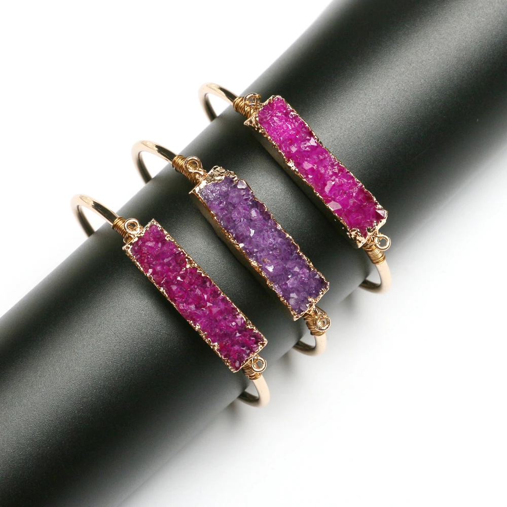 

Mineraali Natural Purple Rose Red Geode Cluster Cuff Bangle Genuine Original Stone Retro Beautiful Adjustable Wide Open Bracelet
