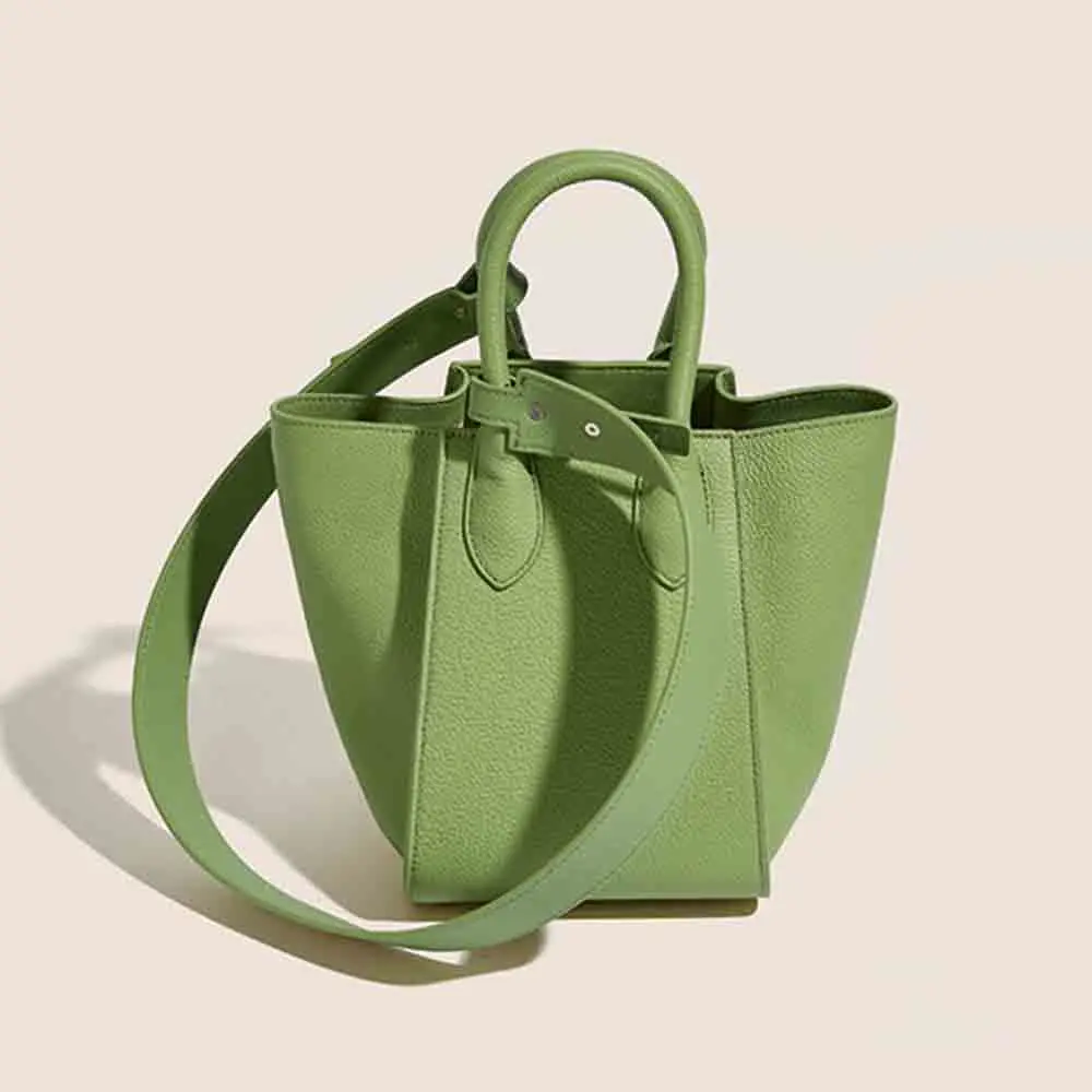 

MS Fashionable Daily Bag Genuine Leather Women Bucket Bag Stylish Female Luxury Designer Bags Shoulder Handbags Green 2022 New