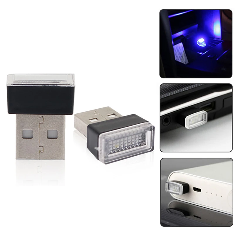 

Car Mini USB LED Atmosphere Lights Decorative Lamp Interior Light PC Portable Plug Ambient White Emergency Lights Blue