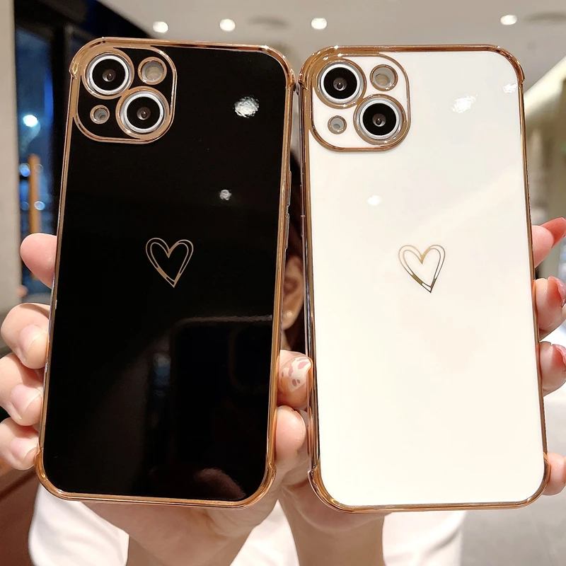 

Electroplated Love Heart Phone Case For iPhone 11 12 13 Pro Max XS X XR 7 8 Plus SE 2020 Mini Shockproof Bumper Back Cover