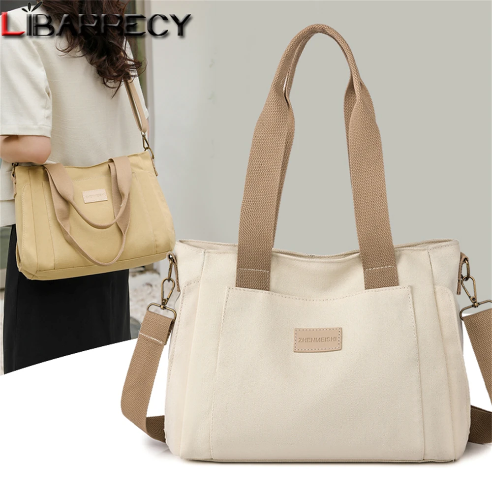 

Большая вместительная новая женская сумка, многофункциональная Высококачественная холщовая женская сумка на плечо, однотонные женские сумки через плечо, сумка