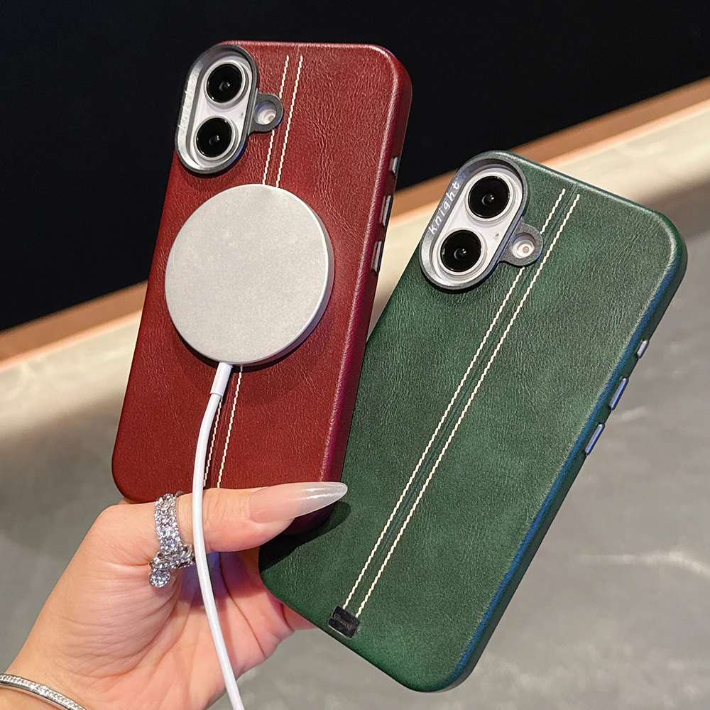Фото Чехол для iPhone 16, 16 Pro Max, 15, 14 Pro, 13 из магнитной искусственной кожи PU с защитой для камеры, совместимый с MagSafe, для беспроводной зарядки, жесткий, бронированный, из PU-кожи №5