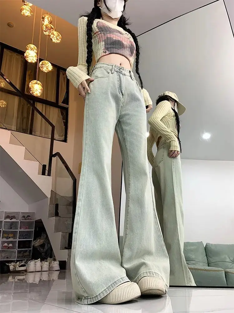 Джинсы женские уличная мода ампир корейский стиль весна-осень расклешенные
