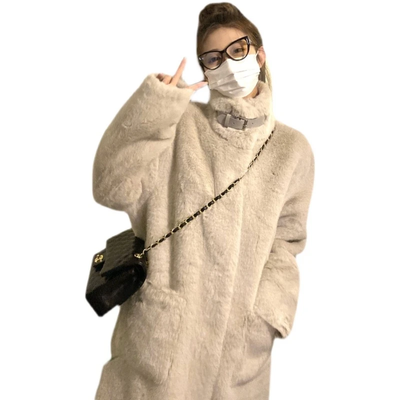 Winter Jacket Women 2022 New Long Korean Fashion Faux Fur Coat Women Stand Collar Plush Parkas Thick Warm Famale Clothing Tops