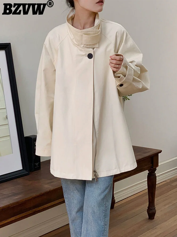 

BZVW Solid Color Simple Designer Windbreaker Women's Coat 2023 Spring Autumn New Fashion Mid-length Loose Casual Trench Female