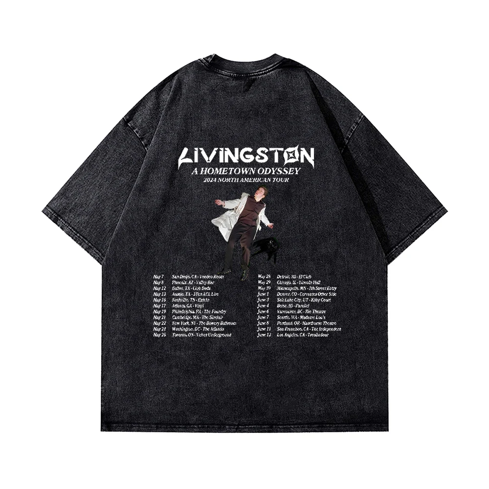Livingston A Hometown Odysey Tour 2024 хлопковая винтажная стирка футболка с круглым вырезом и