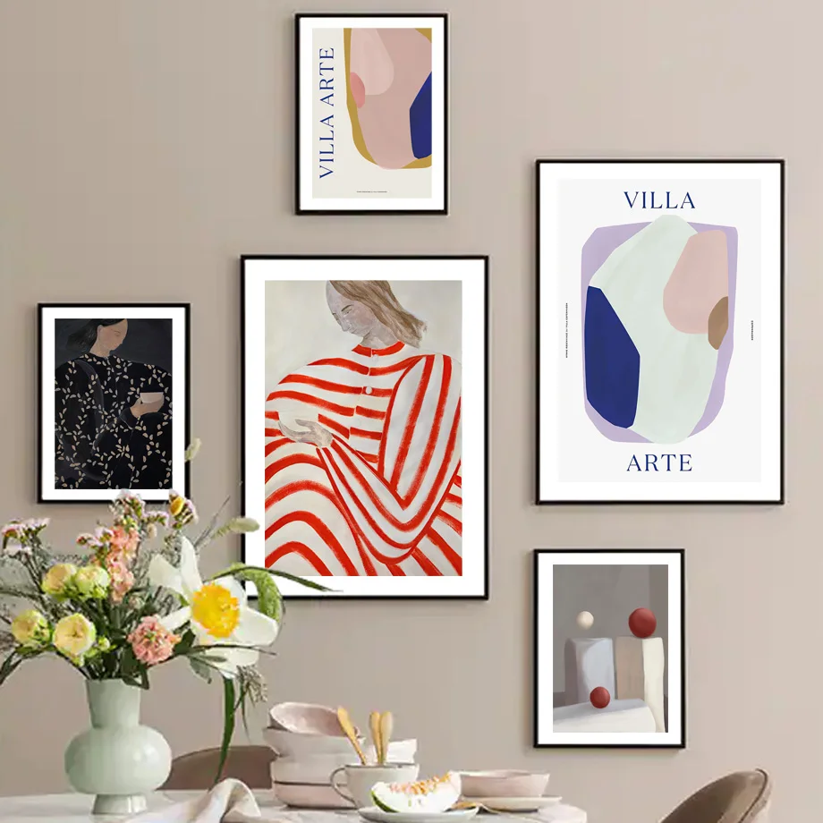 

Nordic Poster Coffee Think Girl Abstract Line Solid Geometry Ball Wall Art Print Canvas Painting Decor Pictures For Living Room