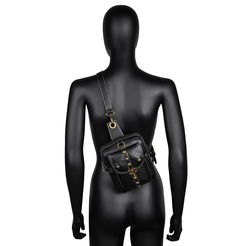 Steampunk shoulder messenger women's bag European and American motorcycle outdoor riding chest bag men's mobile phone wallet Box