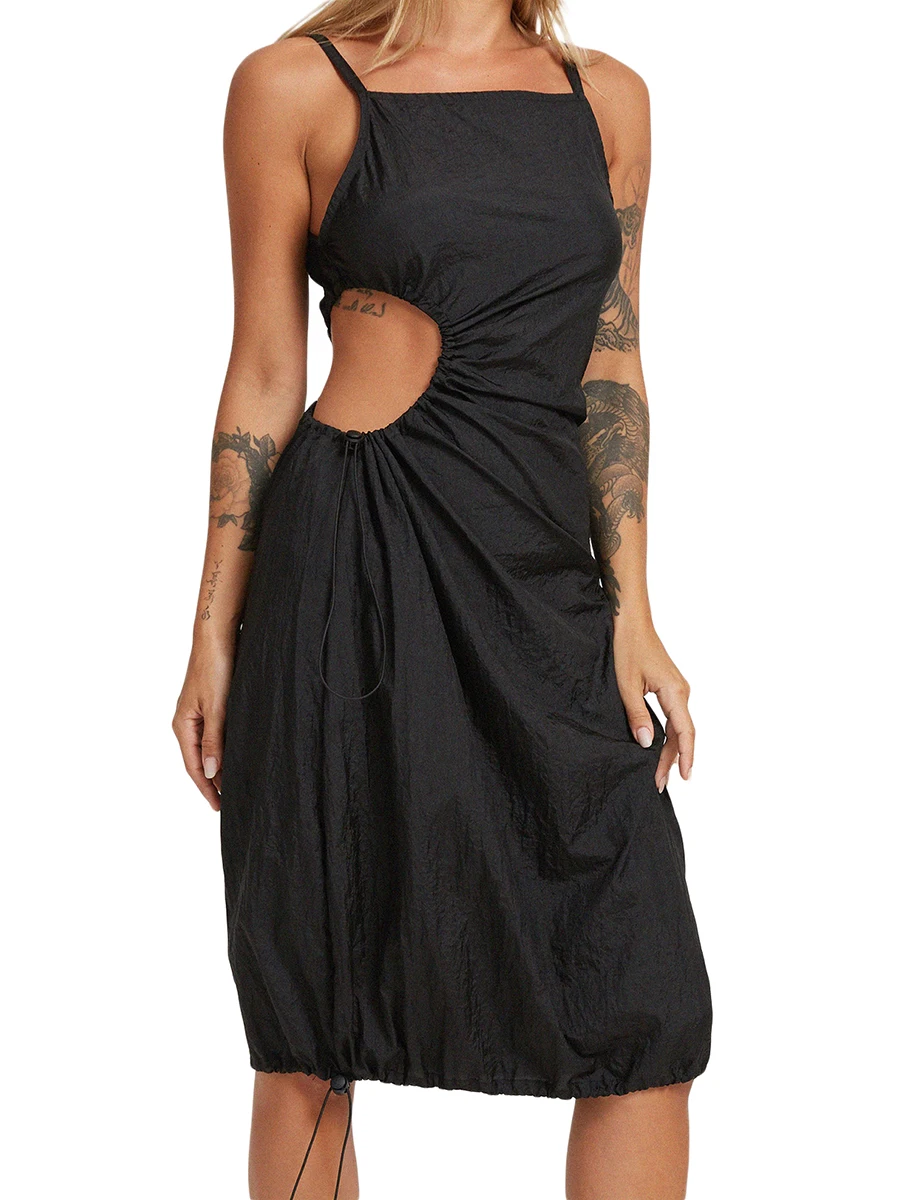 Женское Повседневное платье на бретелях-спагетти однотонное без рукавов с