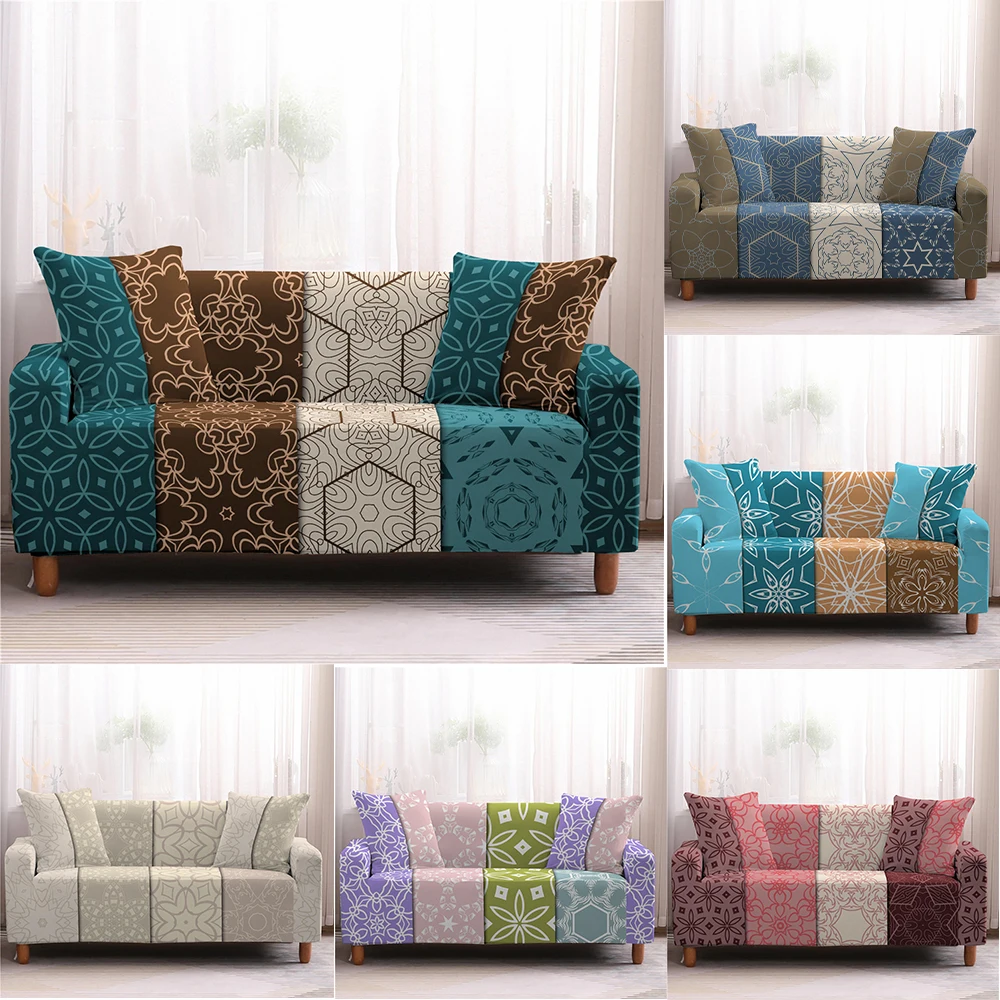 

2022 New Geometric Stretch Sofa Slipcovers Elastic Patchwork Wrap All-Inclusive Couch Cover for Living Room 1/2/3/4 Seater
