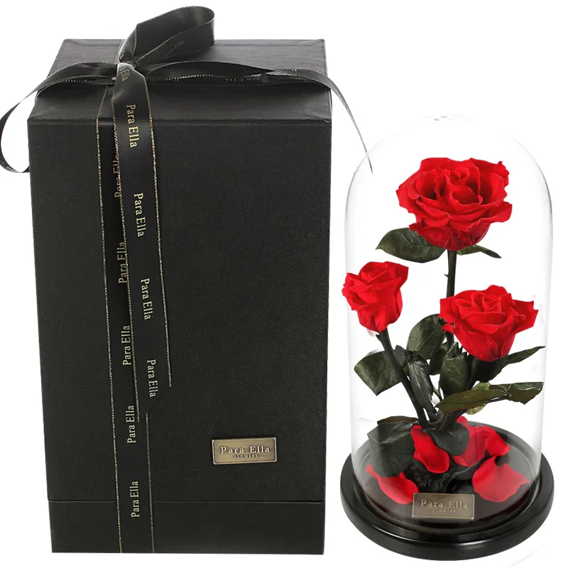 

Galaxy Three Eternal Rose Artificial Flower In Glass Dome for Wedding Decor Valentine's Day Gift Christmas Gifts Red Blue Color