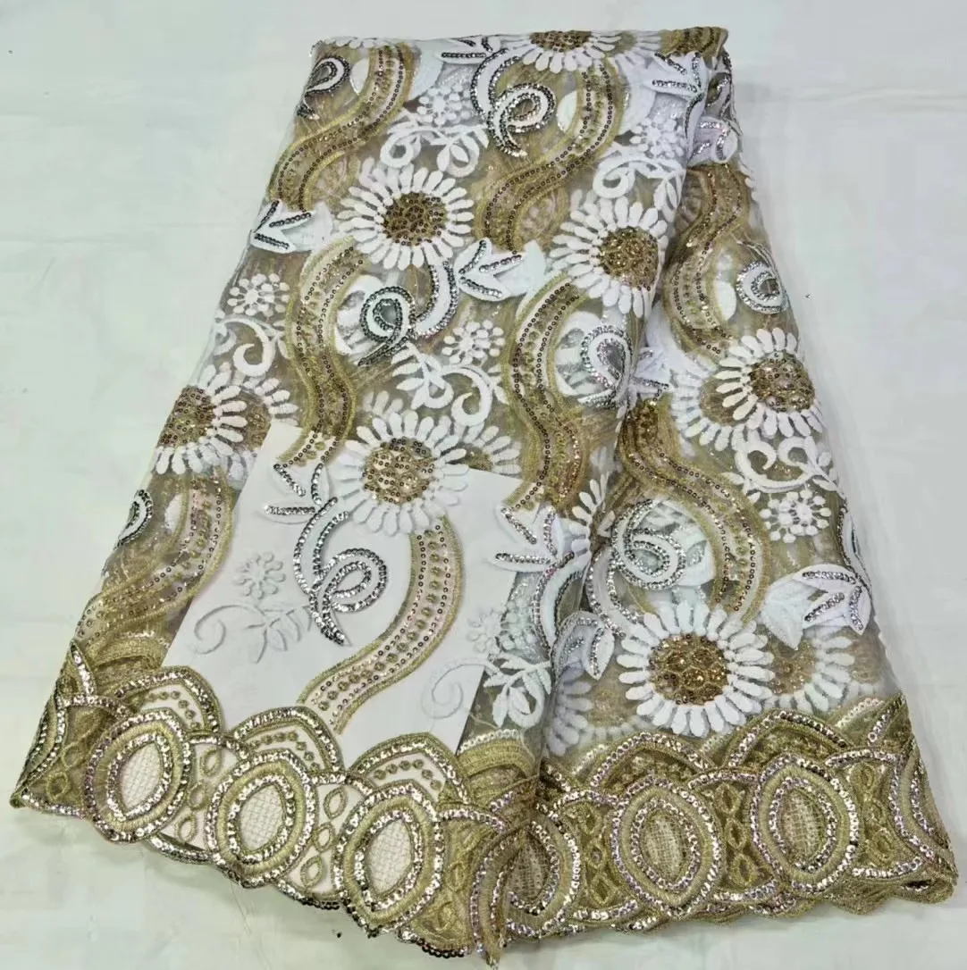 

New Arrival High Quality African Sequins Net Lace Fabric 2022 Embroidery French Tulle Fabric For Bride Wedding Party Dresses