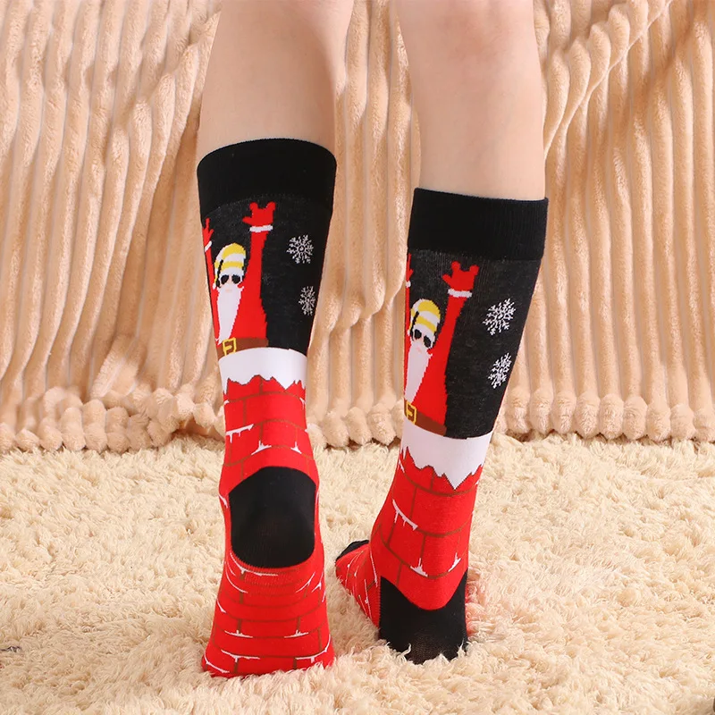 2021 Autumn and Winter Christmas Men and Women Casual Cotton Socks Snow Deer Sled Funny Socks Christmas Gift for Women