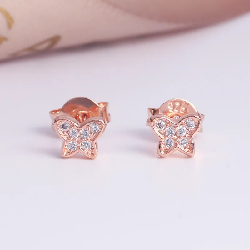 

2022 NEW Fashion Butterfly Shape Pattern Stud Earrings for Women Diamond AAA Zircon S925 Sliver Element Simple Jewelry Gift