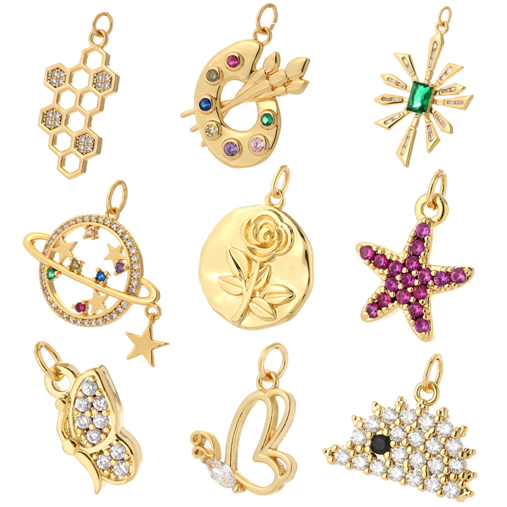 

Подвеска для изготовления украшений, в виде звезды, Луны, розы, украшенная Фианитами, медные цветы