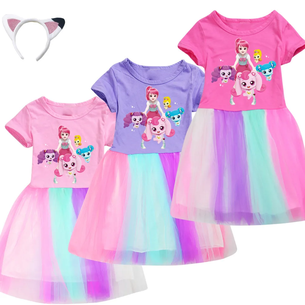 

Korean Catch Teenieping Dress Kids TShirt Mesh Rainbow Dresses Toddler Girls Princess Vestidos Children's Wedding Party Clothes