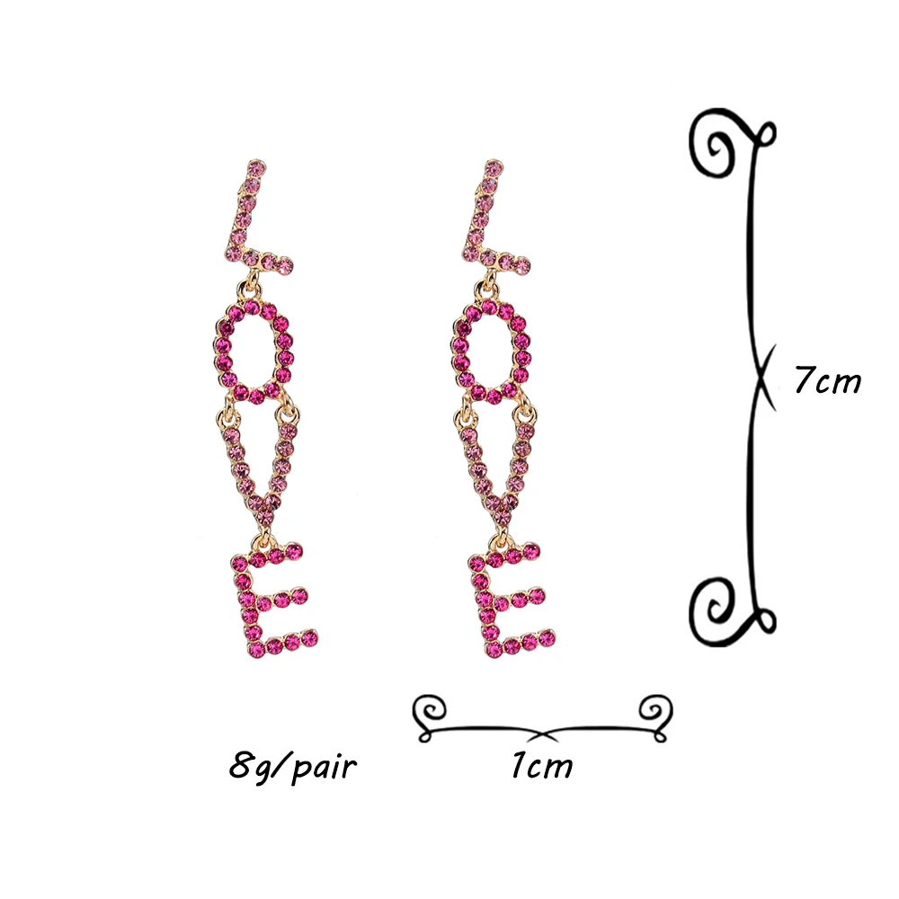 Cute Korean Letters Love Drop Earrings Fashion Crystal Dangle Earrings For Women Jewelry Accessories Gifts images - 6