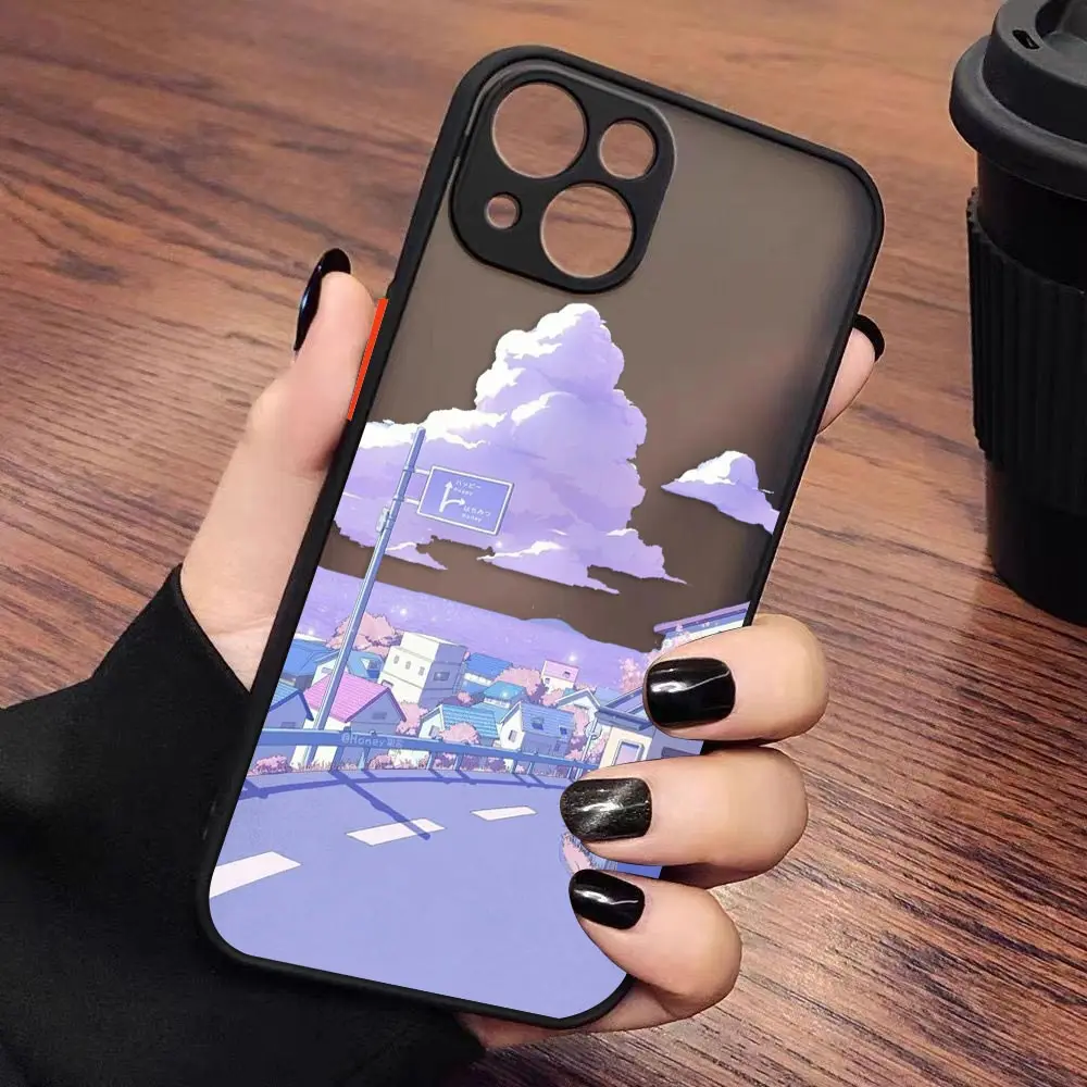 Japan Anime Hand Painted House Scenery Matte Case for iPhone Apple 14 13 11 12 MINI Pro XS Max XR X 7 8 SE 6 6S Plus Case Shell