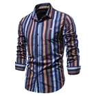 Рубашка мужская повседневная в полоску, 100% хлопок, приталенная, с длинным рукавом, деловая