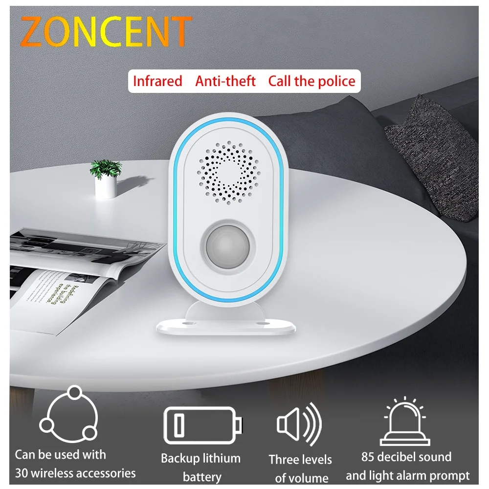 

ZONCENT WiFi Home Alarm System Wireless Siren Motion Sensor Infrared PIR Human Detection Tuyasmart Smart Life APP 433MHz Strobe