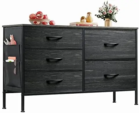 

Dresser for Bedroom with 5 Drawers, Wide Bedroom Dresser with Drawer Organizer and Side Pockets, Chest of Drawers, Fabric Dresse