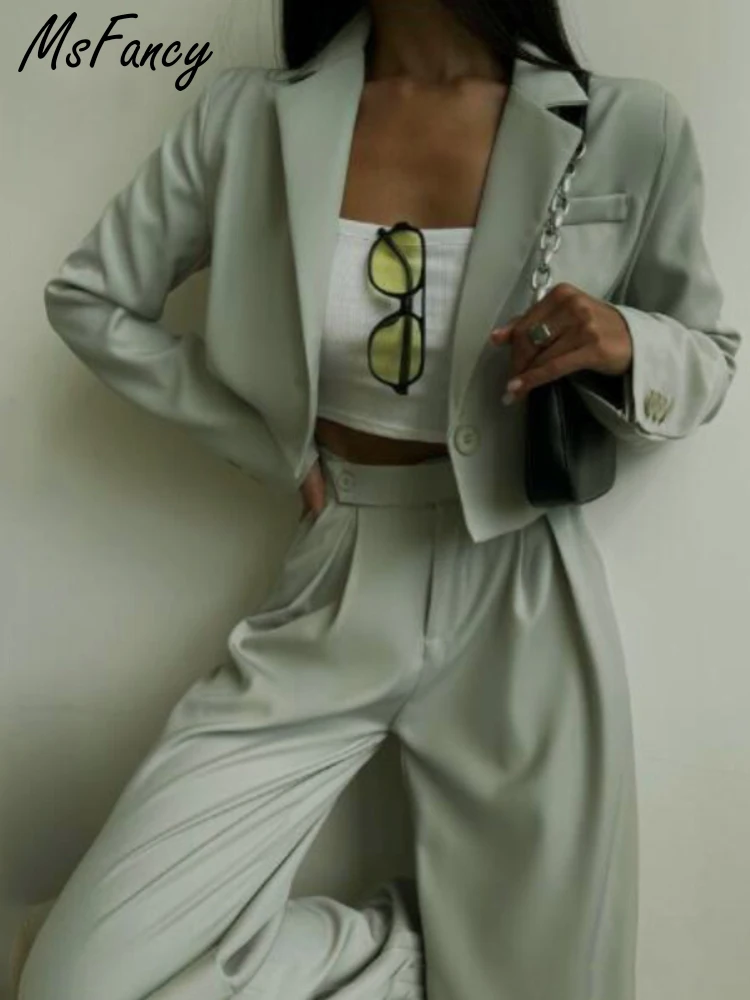 Блейзер Msfancy для женщин мода 2022 года укороченный брюки с высокой талией и