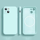 Магнитный чехол с беспроводной зарядкой для iPhone 13 12 Mini 11 Pro Max, оригинальный противоударный чехол из жидкого силикона XR XS 7 8 Plus SE 2020