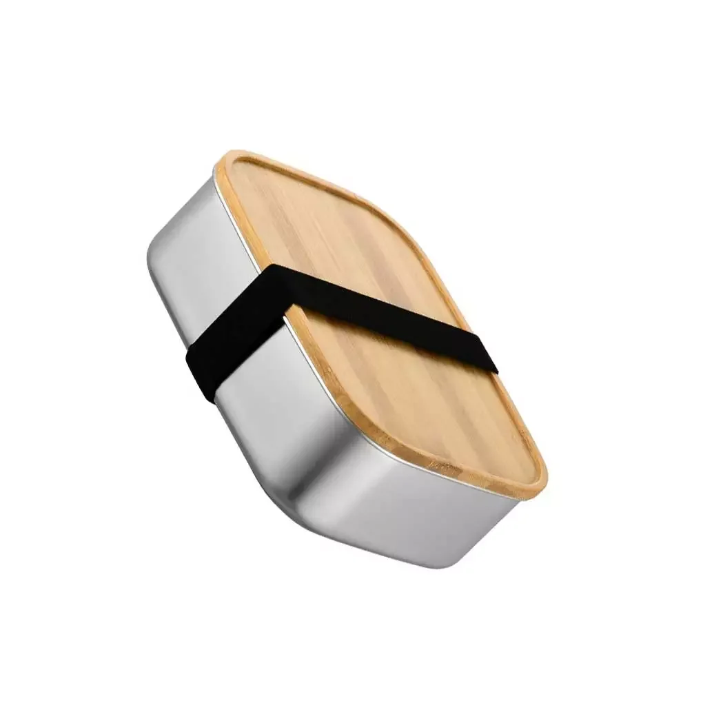 

Ланч-бокс Bento из нержавеющей стали, металлический пищевой контейнер, деревянная крышка, набор столовых приборов, Ланч-бокс с высокой термост...