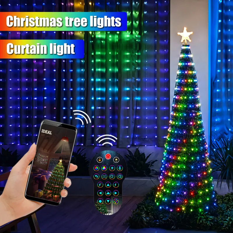 

Smart Christmas Garland LED Light Bar Curtain String Lights Bluetooth App Control DIY Picture Display for Wedding Holiday Decor