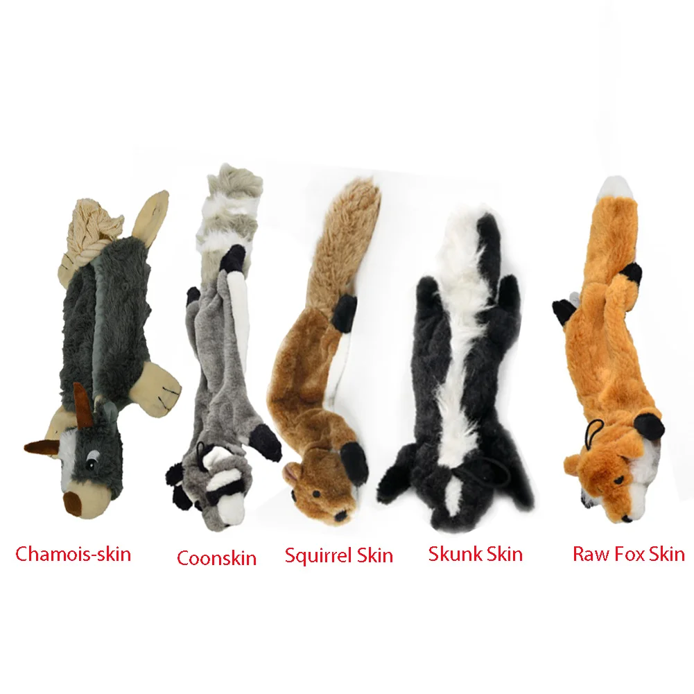

5 Types Funny Plush Chew Toy Imitation Animal Skin Coonskin Squirrel Mephitine Fox Squeak Sound Puppy Sound Cute Dog Toy