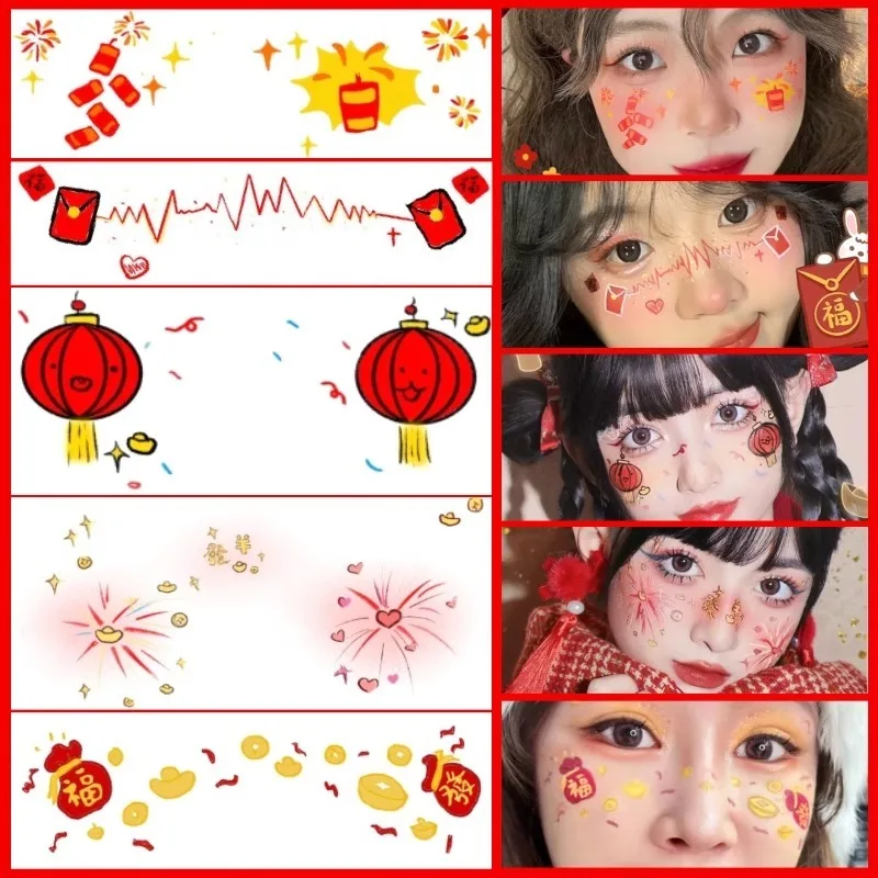 Новогодние наклейки для макияжа поддельные татуировки лица временная