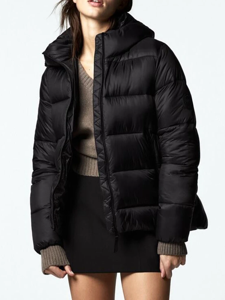 Fashion Thick Warm Short Khaki Hooded Coat for Women 20222 Autumn Winter Thermal Insulation Material Cotton Black Parkas Outwear