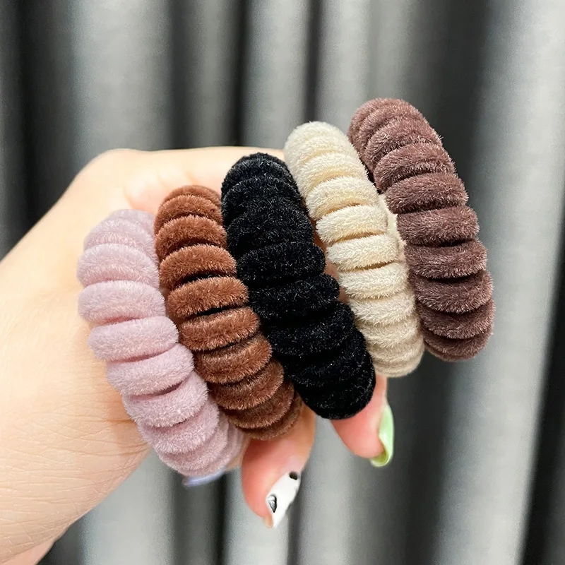 Женские винтажные однотонные флокирующие резинки для телефона эластичные волос