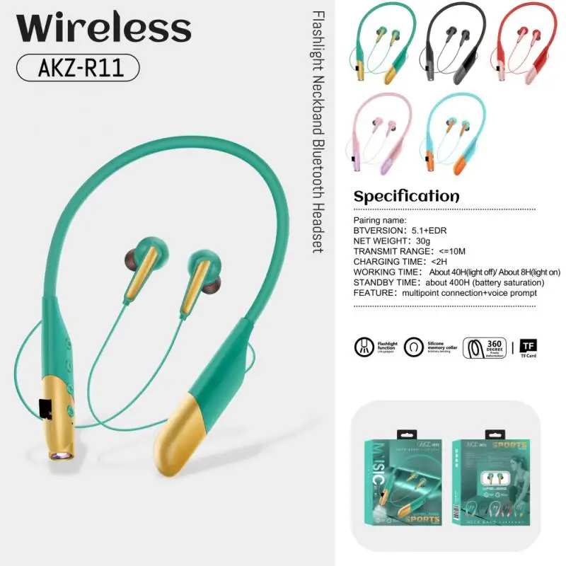 

Long Battery Life Sport Earbuds Created Flashlight Neck-hanging Tws Earphone 400 Ma Wireless Bluetooth Headset Headphones